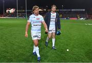 21 October 2017; Racing 92 players Dimitri Szarzewski, left, and Bernard Foley leave the pitch after the European Rugby Champions Cup Pool 4 Round 2 match between Munster and Racing 92 at Thomond Park in Limerick. Photo by Brendan Moran/Sportsfile