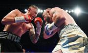 21 October 2017; Paul Hyland Jr, left, exchanges punches with Stephen Ormond during their IBF European Lightweight Title bout at the SSE Arena in Belfast. Photo by David Fitzgerald/Sportsfile