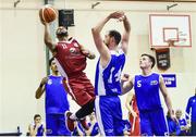 21 October 2017; Puff Summers of Black Amber Templeogue in action against Keelan Cairns of Belfast Star during the Hula Hoops Men’s Pat Duffy National Cup match between Black Amber Templeogue and Belfast Star at Oblate Hall in Inchicore, Dublin. Photo by Cody Glenn/Sportsfile