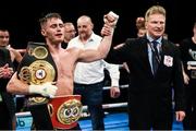 21 October 2017; Ryan Burnett celebrates after winning his IBF & WBA Super World Bantamweight Championship bout with Zhanat Zhakiyanov at the SSE Arena in Belfast. Photo by David Fitzgerald/Sportsfile