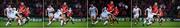 21 October 2017;(EDITORS NOTE: Image has been edited to make composite using Photoshop) Simon Zebo of Munster offloads a pass behind his back to team-mate Keith Earls as Pat Lambie of Racing 92 comes to challenge during the European Rugby Champions Cup Pool 4 Round 2 match between Munster and Racing 92 at Thomond Park in Limerick. Photo by Brendan Moran/Sportsfile