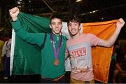 12 August 2012; Team Ireland's Michael Conlan, who won bronze in the men's fly 52kg, pictured with his brother Jamie after he was presented with his Olympic bronze medal. London 2012 Olympic Games, Boxing, South Arena 2, ExCeL Arena, Royal Victoria Dock, London, England. Picture credit: David Maher / SPORTSFILE