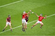 12 August 2012; Luke O'Farrell, left, and Patrick Horgan, Cork, in action against Kevin Hynes, left, and Fergal Moore, Galway. GAA Hurling All-Ireland Senior Championship Semi-Final, Galway v Cork, Croke Park, Dublin. Picture credit: Dâ€¡ire Brennan / SPORTSFILE