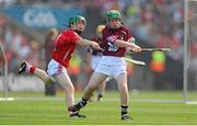 12 August 2012; Luke Griffin, St. Corban's B.N.S., Fairgreen, Naas, Co. Kildare, right, in action against Cathal Burke, Coolderry Central School, Brosna, Birr, Co. Offaly, left, during the INTO/RESPECT Exhibition GoGames at the GAA Hurling All-Ireland Senior Championship Semi-Final between Galway and Cork. Croke Park, Dublin. Picture credit: Pat Murphy / SPORTSFILE