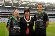 12 August 2012; Anne Fay, President of the I.N.T.O with referees Aoife Lyons and Barry Callinan, from Scoil Náisiúnta Bhride, Lackagh, Co. Galway. Photo by Sportsfile