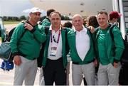 13 August 2012; Team Ireland boxing members, from left to right, Pete Taylor, coach, Zaur Antia, technical & tactical head coach, Des Donnelly, team manager, and Billy Walsh, head coach, on their arrival home from the London 2012 Olympic Games. Dublin Airport, Dublin. Picture credit: David Maher / SPORTSFILE