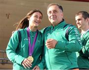 13 August 2012; Olympic champion Katie Taylor with Team Ireland technical coach Zaur Antia on her arrival home from the London 2012 Olympic Games. Bray, Co. Wicklow. Picture credit: Pat Murphy / SPORTSFILE