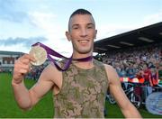 13 August 2012; Team Ireland's John Joe Nevin celebrates with his silver medal for boxing on his arrival home from the London 2012 Olympic Games. Mullingar, Co. Westmeath. Picture credit: Barry Cregg / SPORTSFILE