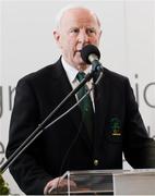 13 August 2012; Patrick Hickey, OCI President and recently elected member to the executive board of the International Olympic Committee, speaking at Team Ireland's arrival home from the London 2012 Olympic Games. Dublin Airport, Dublin. Picture credit: Ray McManus / SPORTSFILE