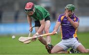 22 October 2017; Philip Smith of Lucan Sarsfields in action against Sean McGrath of Kilmacud Crokes during the Dublin County Senior Hurling Championship Semi-Final match between Kilmacud Crokes and Lucan Sarsfields at Parnell Park in Dublin. Photo by David Fitzgerald/Sportsfile