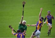 22 October 2017; Caolan Conway of Kilmacud Crokes wins the ball ahead of Matthew McCaffrey of Lucan Sarsfields, during the Dublin County Senior Hurling Championship Semi-Final match between Kilmacud Crokes and Lucan Sarsfields at Parnell Park in Dublin. Photo by David Fitzgerald/Sportsfile