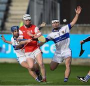 22 October 2017; Colm Cronin of Cuala shoots to score his side's first goal despite the tackle of James Cooke, left, and Ruairi Trianor of St Vincent's during the Dublin County Senior Hurling Championship Semi-Final match between Cuala and St Vincent's at Parnell Park in Dublin. Photo by David Fitzgerald/Sportsfile