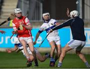 22 October 2017; Colm Cronin of Cuala shoots to score his side's first goal despite the tackle of James Cooke, left, and Ruairi Trianor of St Vincent's during the Dublin County Senior Hurling Championship Semi-Final match between Cuala and St Vincent's at Parnell Park in Dublin. Photo by David Fitzgerald/Sportsfile