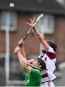 22 October 2017; Se McGuigan of Slaughtneil in action against Eoin Clarke of Ballygalget during the AIB Ulster GAA Hurling Senior Club Championship Final match between Ballygalget and Slaughtneil at Athletic Grounds in Armagh. Photo by Ramsey Cardy/Sportsfile