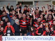 22 October 2017; Ballygunner joint captains Pauric Mahony, left, and Shane Walsh, right, lift the trophy following their side's victory during the Waterford County Senior Hurling Final match between Ballygunner and De La Salle at Walsh Park in Waterford. Photo by Seb Daly/Sportsfile