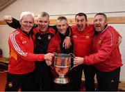 22 October 2017; Castlebar Mitchels management, from left, Michael McGeehin, Michéal Durkan, Declan Shaw, Declan O' Reilly, Eamonn Smith with the Moclair Cup following the Mayo County Senior Football Championship Final match between Ballintubber and Castlebar Mitchels at Elvery's MacHale Park in Castlebar, Mayo. Photo by Stephen McCarthy/Sportsfile