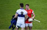 22 October 2017; Jaeke Malone of Cuala shakes hands with Diarmuid Connolly of St Vincent's following the Dublin County Senior Hurling Championship Semi-Final match between Cuala and St Vincent's at Parnell Park in Dublin. Photo by David Fitzgerald/Sportsfile
