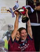 22 October 2017; Slaughtneil's Aoife Ni Chaiside and Clare McGrath lift the trophy following the AIB Ulster GAA Camogie Senior Club Championship Final match between Loughgeil and Slaughtneil at Athletic Grounds in Armagh. Photo by Ramsey Cardy/Sportsfile