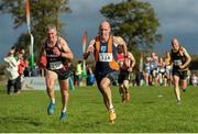 22 October 2017; Clive Quinn, right, Sli Cualann A.C., and Michael Harrington, Durrus A.C., finish the Men's Masters event during the Autumn Open Cross Country Festival at the National Sports Campus in Abbotstown, Dublin. Photo by Cody Glenn/Sportsfile