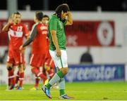 14 August 2012; Republic of Ireland's Sean Scannell shows his disappointment after the final whistle. UEFA European Under-21 Championship Qualifier, Group 7, Republic of Ireland v Turkey, Showgrounds, Sligo. Picture credit: Pat Murphy / SPORTSFILE