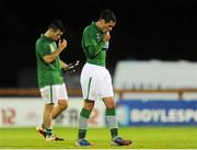 14 August 2012; Republic of Ireland's Greg Cunningham shows his disappointment after the final whistle. UEFA European Under-21 Championship Qualifier, Group 7, Republic of Ireland v Turkey, Showgrounds, Sligo. Picture credit: Pat Murphy / SPORTSFILE