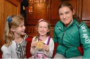 15 August 2012; Team Ireland gold medallist boxer Katie Taylor with Neasa Ní Lachtnáin, left, and Ailbhe Ní Muirí at a Team Ireland London 2012 Olympic Games Civic Reception. Mansion House, Dawson Street, Dublin. Picture credit: Stephen McCarthy / SPORTSFILE