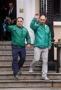 15 August 2012; Team Ireland boxing technical & tactical head coach Zaur Antia, left, and Team Ireland boxing coach Pete Taylor leave the Mansion House on their way to the stage on Dawson Street at a Team Ireland London 2012 Olympic Games Public Reception. Dawson St, Dublin. Picture credit: Stephen McCarthy / SPORTSFILE