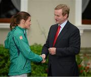 15 August 2012; Team Ireland boxing gold medallist Katie Taylor with An Taoiseach Enda Kenny, T.D., at a Team Ireland London 2012 Olympic Games Government reception in Farmleigh House, Phoenix Park, Dublin. Picture credit: Ray McManus / SPORTSFILE