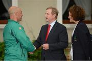 15 August 2012; Team Ireland boxing coach Pete Taylor and Chef de Mission Sonia O'Sullivan with An Taoiseach Enda Kenny, T.D., at a Team Ireland London 2012 Olympic Games Government reception in Farmleigh House, Phoenix Park, Dublin. Picture credit: Ray McManus / SPORTSFILE