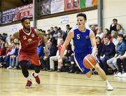 21 October 2017; Conor Quinn of Belfast Star in action against Puff Summers of Black Amber Templeogue during the Hula Hoops Men’s Pat Duffy National Cup match between Black Amber Templeogue and Belfast Star at Oblate Hall in Inchicore, Dublin. Photo by Cody Glenn/Sportsfile