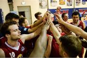 21 October 2017; Black Amber Templeogue players huddle after the Hula Hoops Men’s Pat Duffy National Cup match between Black Amber Templeogue and Belfast Star at Oblate Hall in Inchicore, Dublin. Photo by Cody Glenn/Sportsfile