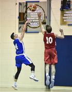 21 October 2017; Aidan Quinn of Belfast Star in action against Stephen James of Black Amber Templeogue during the Hula Hoops Men’s Pat Duffy National Cup match between Black Amber Templeogue and Belfast Star at Oblate Hall in Inchicore, Dublin. Photo by Cody Glenn/Sportsfile