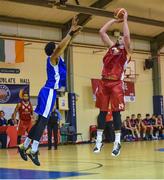 21 October 2017; Jason Killeen of Black Amber Templeogue in action against Ryan Oliver of Belfast Star during the Hula Hoops Men’s Pat Duffy National Cup match between Black Amber Templeogue and Belfast Star at Oblate Hall in Inchicore, Dublin. Photo by Cody Glenn/Sportsfile