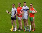 23 October 2017; Players, from left, Kilmacud Crokes hurler Niall Corcoran, Cuala hurler Shane Stapleton, St Vincent's footballer Eamonn Fennell and Ballymun Kickhams footballer Kevin Leahy in attendance during a Dublin SFC/SHC Finals Media Day at Parnell Park in Dublin. Piaras Ó Mídheach/Sportsfile