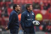 21 October 2017; Racing 92 backs coach Laurent Labit and defence coach Ronan O'Gara prior to the European Rugby Champions Cup Pool 4 Round 2 match between Munster and Racing 92 at Thomond Park in Limerick. Photo by Diarmuid Greene/Sportsfile