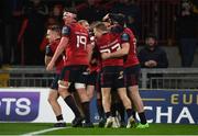 21 October 2017; Conor Murray of Munster is congratulated by team-mates after scoring his side's first try during the European Rugby Champions Cup Pool 4 Round 2 match between Munster and Racing 92 at Thomond Park in Limerick. Photo by Diarmuid Greene/Sportsfile