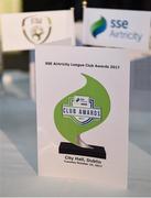24 October 2017; A general view of the event programme prior to the SSE Airtricity League Club Awards, at City Hall, in Dublin. Photo by Seb Daly/Sportsfile