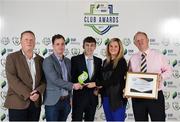 24 October 2017; Shamrock Rovers representatives, from left, Mark Lynch, Stephen Kelly, Paul Mladjenovic and Stephen Gleeson, are presented with the Best Match Day Experience Award, by Leanne Sheill, SSE Airtricity Sponsorship Specialist, during the SSE Airtricity League Club Awards at City Hall in Dublin. Photo by Seb Daly/Sportsfile