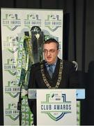 24 October 2017; The Lord Mayor of Dublin Mícheál MacDonncha speaking during the SSE Airtricity League Club Awards at City Hall in Dublin. Photo by Seb Daly/Sportsfile
