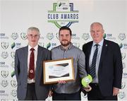24 October 2017; Bohemian FC representatives, from left, Chris Brien, President, Luke O'Riordan, and Thomas Hynes with the Best Overall Marketing Award during the SSE Airtricity League Club Awards at City Hall in Dublin. Photo by Seb Daly/Sportsfile