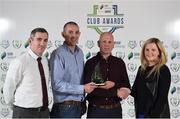 24 October 2017; Waterford FC representatives, Darren Sealy, centre left, and Greg Lonergan, centre right, are presented with the Pitch of the Year Award by Leanne Sheill, SSE Airtricity Sponsorship Specialist, and Walter Holleran, FAI, during the SSE Airtricity League Club Awards at City Hall in Dublin. Photo by Seb Daly/Sportsfile
