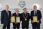 24 October 2017; Lord Mayor of Dublin Mícheál MacDonncha, centre right, presents the Dublin City Council Awards to club representatives Phil Mooney, St Patricks Athletics, left, Andrew McGouran, Shelbourne, second left, and Thomas Hynes, Bohemian FC, right, during the SSE Airtricity League Club Awards at City Hall in Dublin. Photo by Seb Daly/Sportsfile