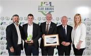 24 October 2017; Cabinteely representatives, from left, Larry Bass, Dillon Foley, Jim Foley and Pat Devlin, are presented with the Multi Media Club of the Season award by Anne McAreavey, SSE Airtricity Marketing Manager, during the SSE Airtricity League Club Awards at City Hall in Dublin. Photo by Seb Daly/Sportsfile