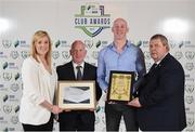 24 October 2017; Andrew McGouran and John McGouran of Shelbourne FC are presented with their Best Family Initiative Commndation award by Anne McAreavey, SSE Airtricity Marketing Manager, and Eamon Naughton, Chairman of the SSE Airtricity League, right, during the SSE Airtricity League Club Awards at City Hall in Dublin. Photo by Seb Daly/Sportsfile