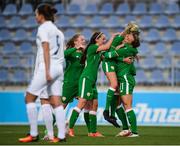 24 October 2017; Denise O'Sullivan, second from right, is congratulated by her Republic of Ireland team mates, from left, Amber Barrett, Tyler Toland and Katie McCabe after scoring her side's first goal during the 2019 FIFA Women's World Cup Qualifier Group 3 match between Slovakia and Republic of Ireland at the National Training Centre in Senec, Slovakia. Photo by Stephen McCarthy/Sportsfile