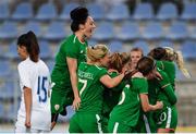 24 October 2017; Denise O'Sullivan, right, is congratulated by her Republic of Ireland team mates after scoring her side's first goal during the 2019 FIFA Women's World Cup Qualifier Group 3 match between Slovakia and Republic of Ireland at the National Training Centre in Senec, Slovakia. Photo by Stephen McCarthy/Sportsfile