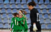 24 October 2017; Denise O'Sullivan is congratulated by her Republic of Ireland team mate Katie McCabe, 11, after scoring her side's first goal during the 2019 FIFA Women's World Cup Qualifier Group 3 match between Slovakia and Republic of Ireland at the National Training Centre in Senec, Slovakia. Photo by Stephen McCarthy/Sportsfile
