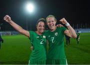 24 October 2017; Sophie Perry, left, and Diane Caldwell of the Republic of Ireland following the 2019 FIFA Women's World Cup Qualifier Group 3 match between Slovakia and Republic of Ireland at the National Training Centre in Senec, Slovakia. Photo by Stephen McCarthy/Sportsfile