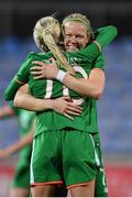 24 October 2017; Diane Caldwell, right, and Denise O'Sullivan of the Republic of Ireland celebrate following the 2019 FIFA Women's World Cup Qualifier Group 3 match between Slovakia and Republic of Ireland at the National Training Centre in Senec, Slovakia. Photo by Stephen McCarthy/Sportsfile