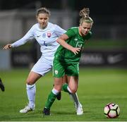 24 October 2017; Ruesha Littlejohn of the Republic of Ireland in action against Valentína Šušolová of Slovakia during the 2019 FIFA Women's World Cup Qualifier Group 3 match between Slovakia and Republic of Ireland at the National Training Centre in Senec, Slovakia. Photo by Stephen McCarthy/Sportsfile
